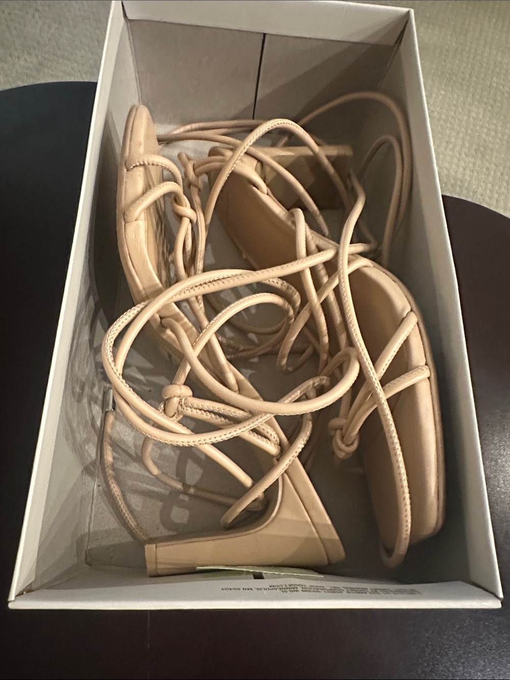 a new day Beige Lace-Up Block Heel Sandals